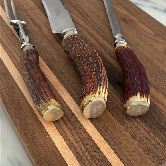 Vintage Cooper Bros & Sons Sheffield England Stag Antler Handle Carving Set; 3pc - Picture 6 of 15
